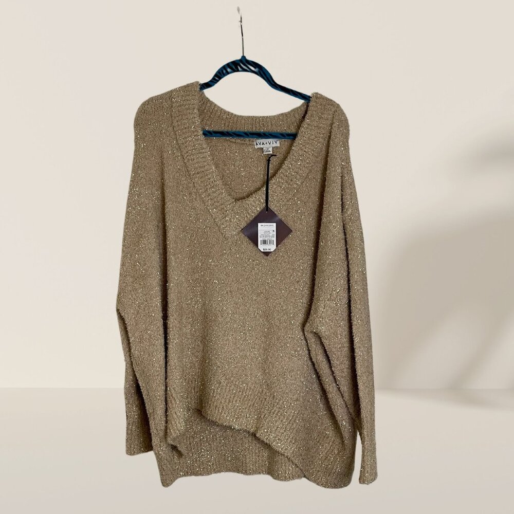 Ava & Viv Sparkle V-Neck Sweater in Gold